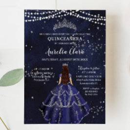 Convites Marinho da Noite Estrelada, Prata Azul Quinceañera