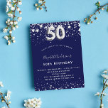 Convites marinho de 50 anos estrelas de prata azul glamouro<br><div class="desc">Um convite moderno,  na moda e glamouroso para a 50ª festa de aniversário. Um fundo azul marinho,  decorado com estrelas de falso prata. Personalize e adicione seu nome e detalhes da festa. O número 50 é escrito com uma fonte no estilo do balão.</div>