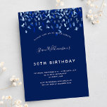 Convites Marinho de aniversário cara de confete azul<br><div class="desc">Um moderno,  elegante e convite. Um fundo azul marinho decorado com confete azul. Personalize e adicione um nome e detalhes. Texto branco.</div>