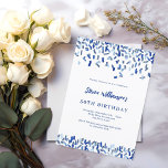 Convites Marinho de aniversário cara de confete branco azul<br><div class="desc">Um moderno,  elegante e convite. Um fundo branco decorado com confete azul. Personalize e adicione um nome e detalhes. Texto azul.</div>