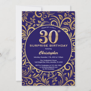 Convites Marinho de aniversário de 30 anos surpresa azul e 
