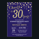 Convites Marinho de aniversário de 30 anos surpresa azul e<br><div class="desc">Convite para aniversário de 30 anos surpresa com Marinho Azul e Dourado Fundo Diamante Glitter. Dourado Confetti. Aniversário Adulto. Homens ou Mulheres Aniversário. Para mais personalização,  clique no botão "Personalizar" e use a ferramenta design para modificar este modelo.</div>