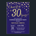 Convites Marinho de aniversário de 30 anos surpresa Blue e<br><div class="desc">Surpreenda o aniversário de 30 anos Invitation com Marinho azul e Dourado fundo de diamante Glitter. Dourada Confetti. Aniversário Adulto. Homens ou Mulheres Aniversário. Para mais personalização,  clique no botão "Personalizar" e use nossa ferramenta de design para modificar este modelo.</div>
