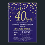 Convites Marinho de aniversário de 40 anos surpresa azul e<br><div class="desc">Convite para aniversário de 40 anos surpresa com Marinho Azul e Dourado Fundo Diamante Glitter. Dourado Confetti. Aniversário Adulto. Homens ou Mulheres Aniversário.
Para mais personalização,  clique no botão "Personalizar" e use a ferramenta design para modificar este modelo.</div>