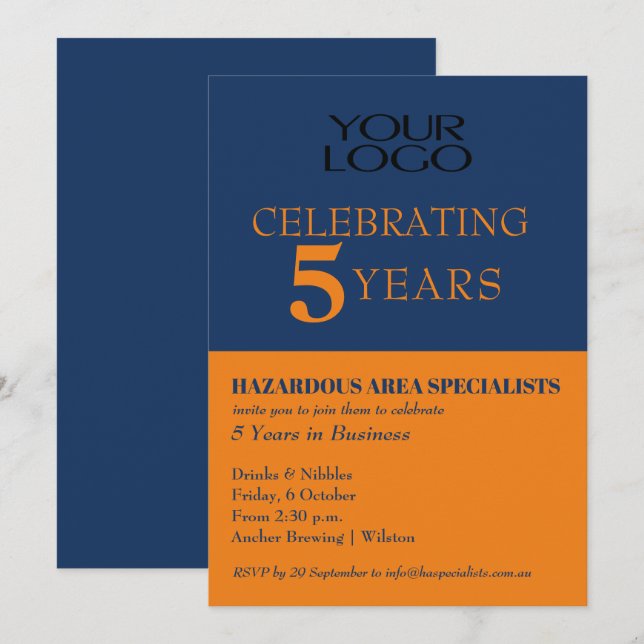 Convites Marinho de aniversário do logotipo comercial (Frente/Verso)