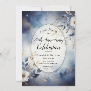 Convites Marinho de Ano Editável Azul Dourado Aniversário F