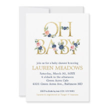 Marinho de Aquarela Bebê e Chá de fraldas Floral C