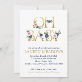 Convites Marinho de Aquarela Bebê e Chá de fraldas Floral C