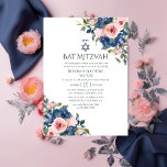 Convites Marinho de Aquarela e Bat Floral Blush Mitzvah<br><div class="desc">Tendy blush cor-de-rosa e azul-marinho bat mitzvah floral convida personalizável para suas especificações de evento.</div>
