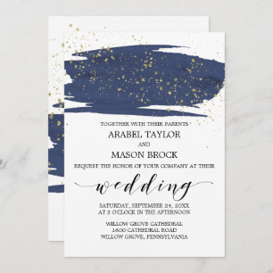 Convites Marinho de Aquarela e Casamento Dourado Sparkle