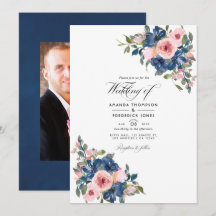 Marinho de Aquarela e Foto Floral de Blush