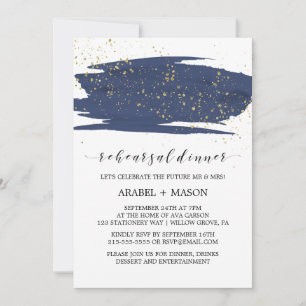 Convites Marinho de aquarela e Janto de ensaio Sparkle Dour