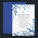 Convites Marinho de Aquarela Indigo Deixa Bat Mitzvah<br><div class="desc">O batismo foliar azul e branco marinho convida-o a ser rápido e facilmente personalizado de acordo com as suas especificações de evento.</div>