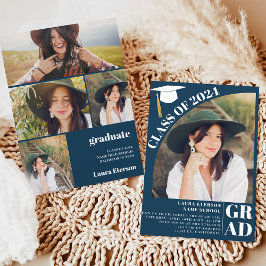 Convites Marinho de arco moderno azul 5 fotos graduadas