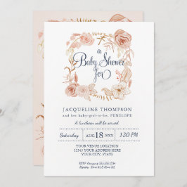 Convites Marinho De Bebê Chá Cor De Água Rosa