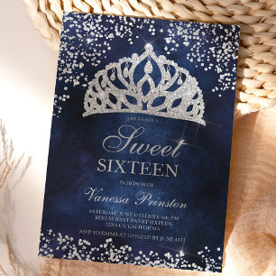 Convites Marinho de brilho prateado brilha tiara Sweet 16