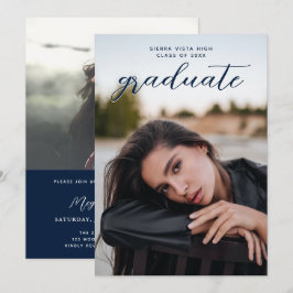 Convites Marinho de Caligrafia Chic Blue 2 Graduação de Fot