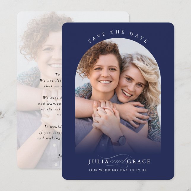 Convites MARINHO de caligrafia de casal MODERN WEDDING (Frente/Verso)