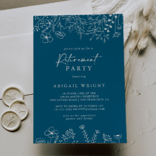 Convites Marinho de caligrafia Festa de Aposentação de Flor