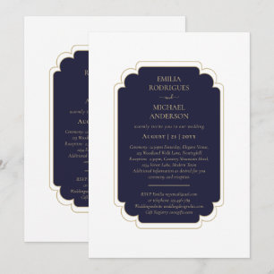 Convites Marinho De Casamento BILINGUAL Duplo Lado Azul
