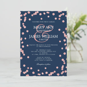 Convites Marinho de Confetti Dourado Rosa de Casamento Mode