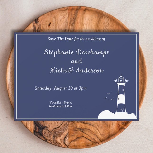 Convites Marinho De Farol Casamento Azul Salvar A Data (Lighthouse Navy Blue Wedding Save The Date Invitation)