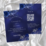 Convites Marinho de flores azuis código QR casamento RSVP<br><div class="desc">Um fundo azul marinho,  decorado com flores azuis,  rosas. A cor azul é irregular. Personalize e adicione seus nomes e detalhes. Adicione a url do site do casamento para detalhes do casamento e RSVP.</div>