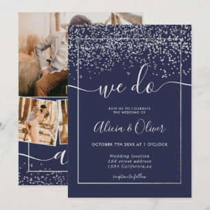 Convites marinho de folha de papel azul iniciação casamen