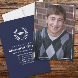Convites Marinho de Foto Clássico de Graduação Laurel Azul