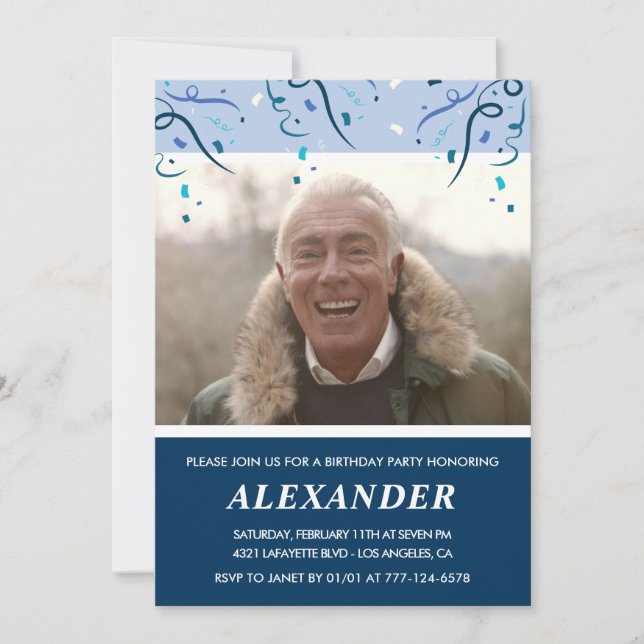 Convites Marinho de Fotografia Mens Azul 78 anos (Frente)