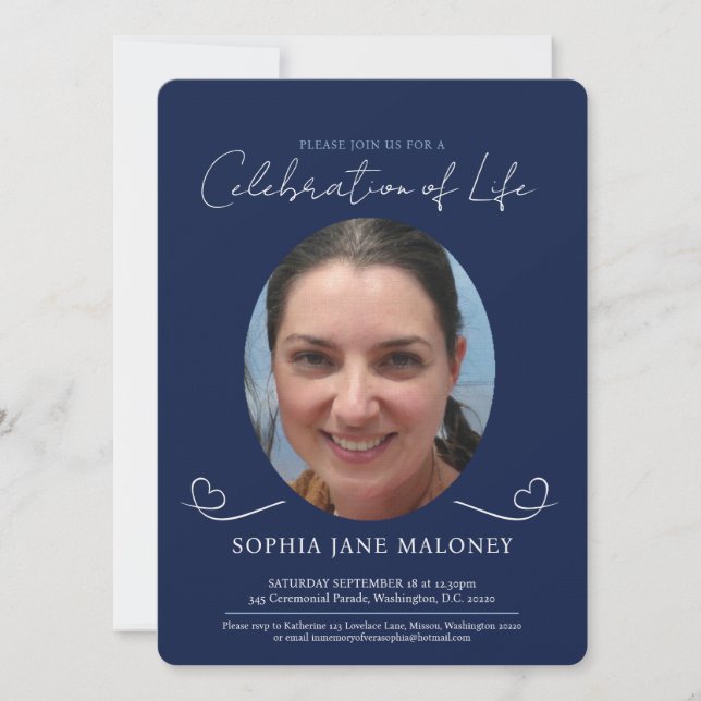 Convites Marinho de fotografia oval do funeral do serviço d (Frente)