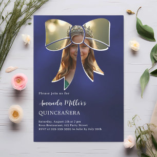 Convites Marinho de fotografias azul Quinceanera