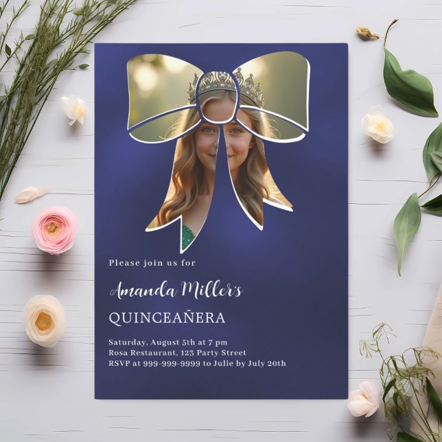 Convites Marinho de fotografias azul Quinceanera (Criador carregado)