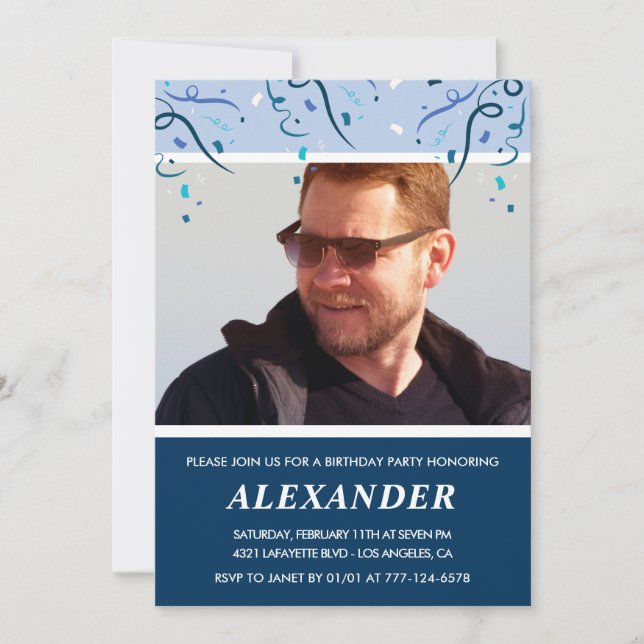 Convites Marinho de fotos Mens Blue 67 (Frente)