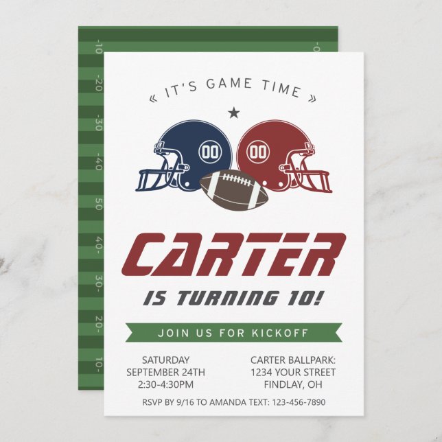 Convites Marinho de futebol americano vermelho, qualquer Fe (Frente/Verso)