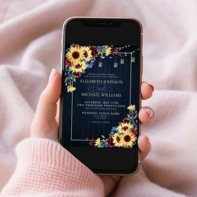 Convites Marinho De Girassol Azul Borgonha Madeira Foto Flo (Criador carregado)