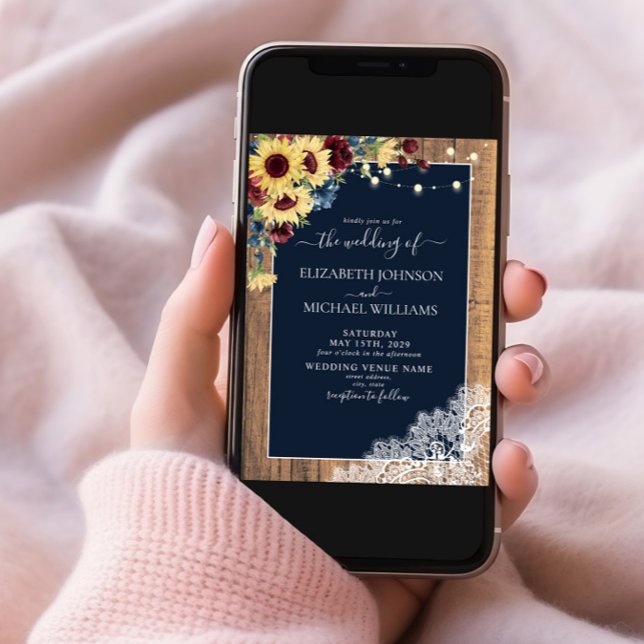 Convites Marinho De Girassol  Azul Casamento De Madeira Inv (Criador carregado)