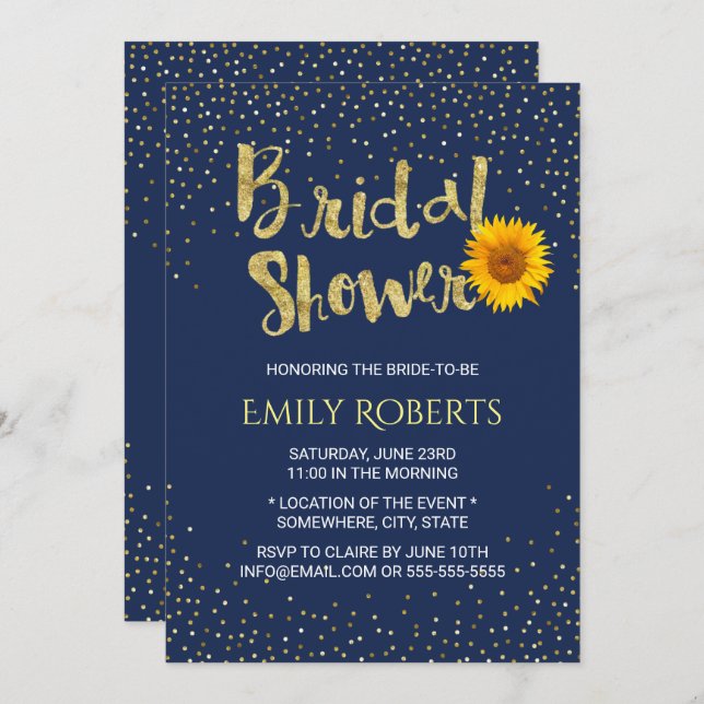 Convites Marinho de girassol moderno azul (Frente/Verso)