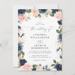 Convites marinho de guião elegante e casamento floral de bl