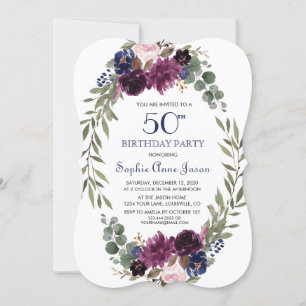 Convites Marinho de Lavanda Chic Blue Floral Bloom 50º Ani