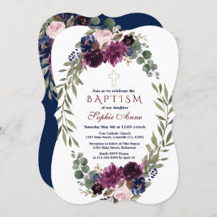 Convites Marinho de Lavanda de Watercolor Marsala Baptism F