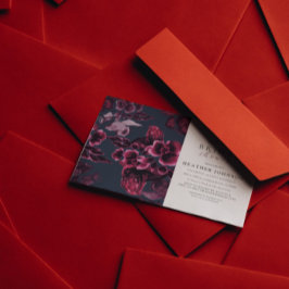 Convites Marinho de luxo Chá de panela azul e borgonha Flor