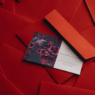 Convites Marinho de luxo Chá de panela azul e borgonha Flor