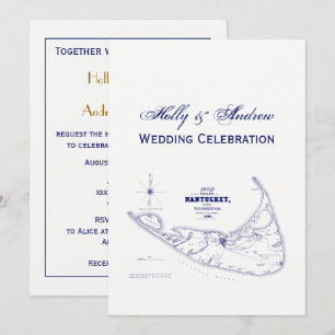 Convites Marinho de Mapa de Vintagem do MÃE da Ilha Nantuck
