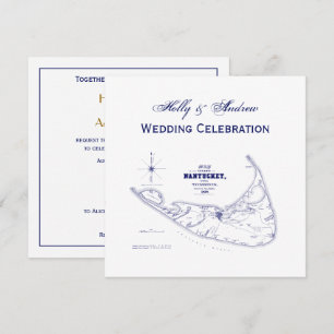 Convites Marinho de Mapa de Vintagem do MÃE da Ilha Nantuck