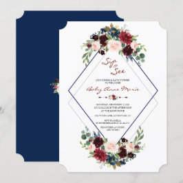 Convites Marinho de Merlot Geométrico Sip Floral e Veja o C