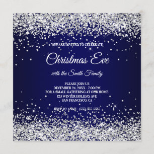 Convites Marinho de Natal Azul de Silver Sparkly