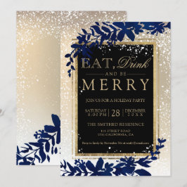 Convites marinho de neve de folha de ouro no Natal