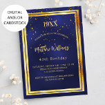 Convites Marinho de ouro azul confetti aniversário<br><div class="desc">Um fundo azul escuro,  azul marinho. A cor azul é irregular. Com uma falso moldura dourada e um sprinkle confetti de ouro,  letras coloridas de ouro. Personalize e adicione ano de nascimento,  nome,  detalhes da festa.</div>