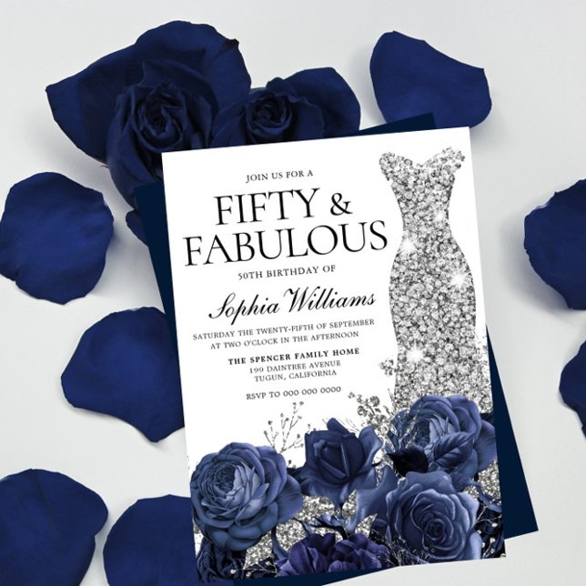 Convites Marinho de Prata 50 e Fabuloso 50º aniversário (Criador carregado)